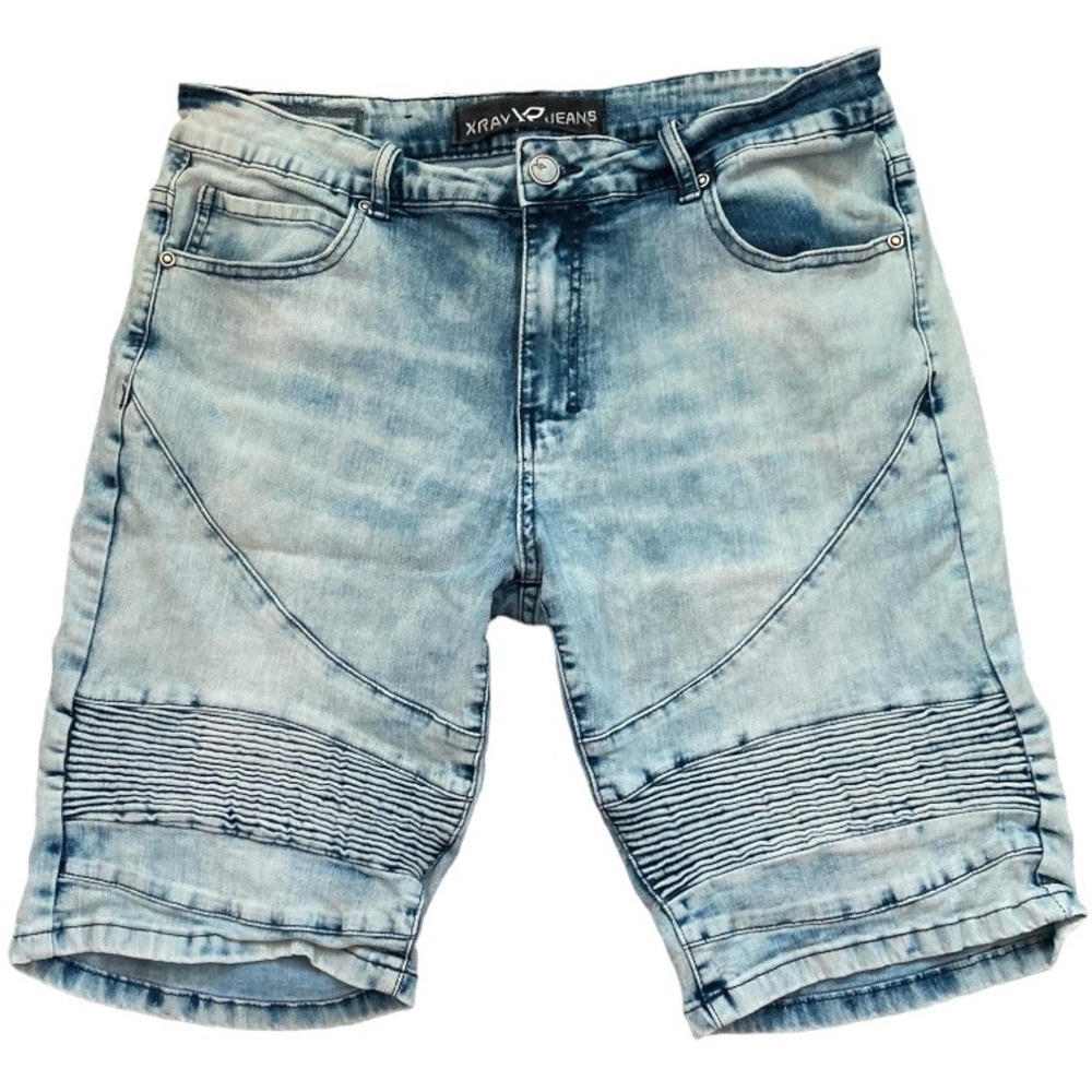 XRAY Lightwash Denim Style Moto Shorts
